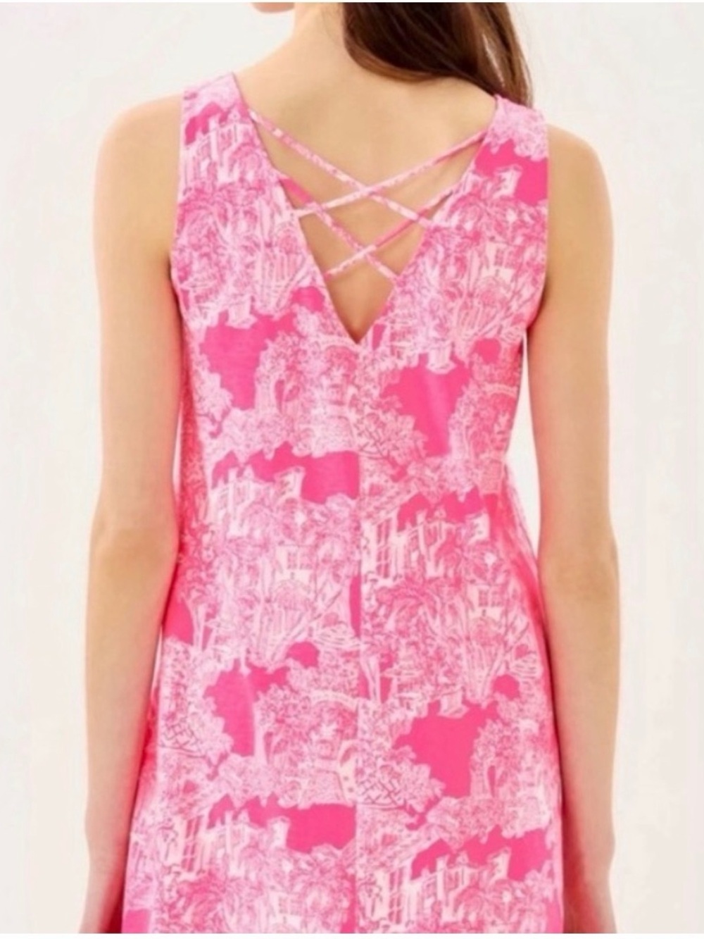 Lilly Pulitzer Kristen Swing Dress- Pink & White Backless Crisscross Strap Dress